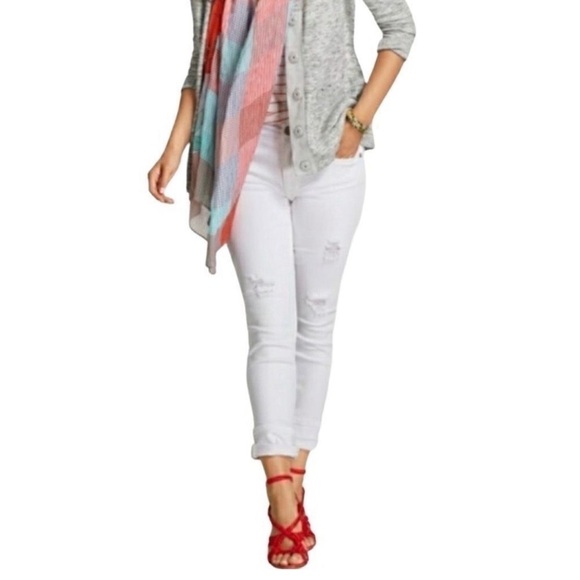 Cabi | High Slim Distressed Jeans White Spandex Size 16 - Picture 1 of 9